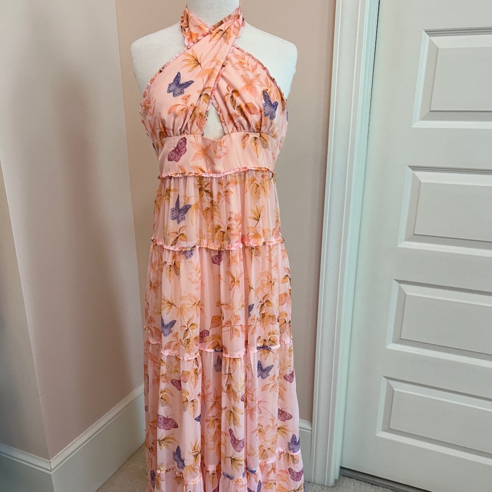 tie Back Butterfly Ruffled Gown